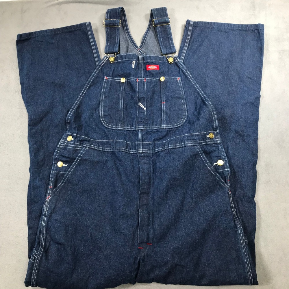 Dickies Bib Overalls Mens 38x36 Blue Indigo Denim Workwear Carpenter Farmer